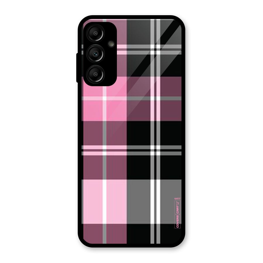 Pink Black Check Glass Back Case for Galaxy A14 5G