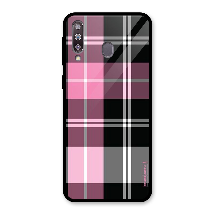 Pink Black Check Glass Back Case for Galaxy M30
