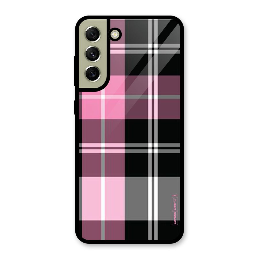 Pink Black Check Glass Back Case for Galaxy S21 FE 5G
