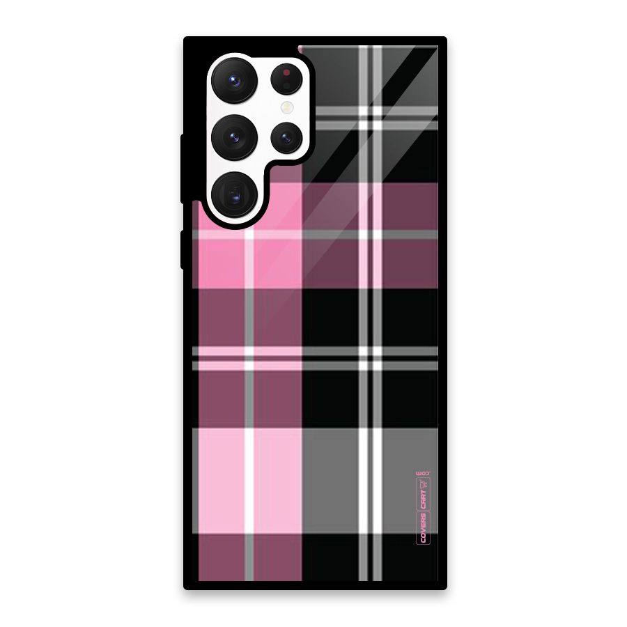 Pink Black Check Glass Back Case for Galaxy S22 Ultra 5G