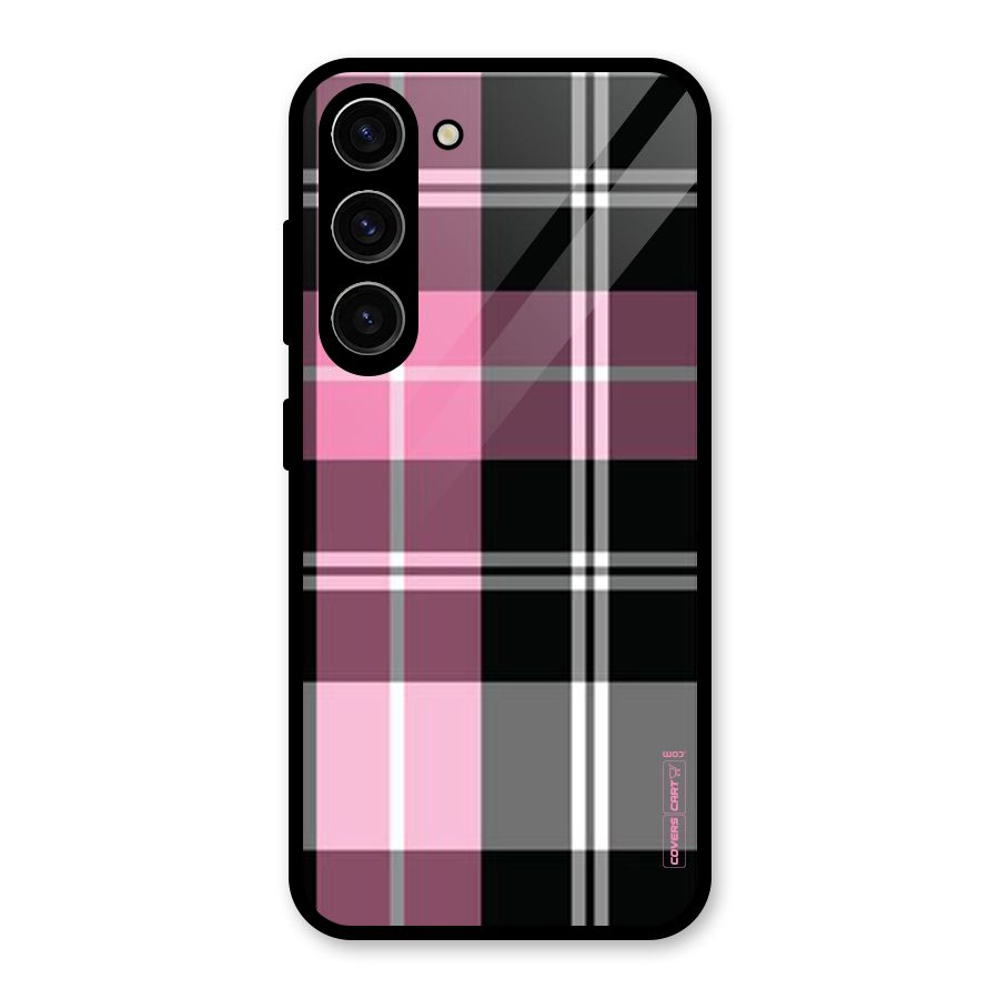 Pink Black Check Glass Back Case for Galaxy S23