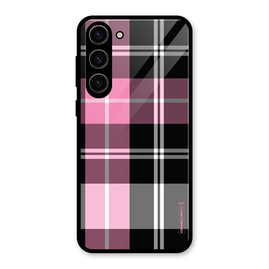 Pink Black Check Glass Back Case for Galaxy S23 Plus