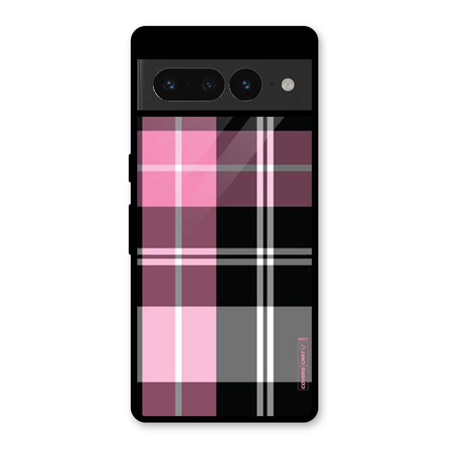 Pink Black Check Glass Back Case for Google Pixel 7 Pro