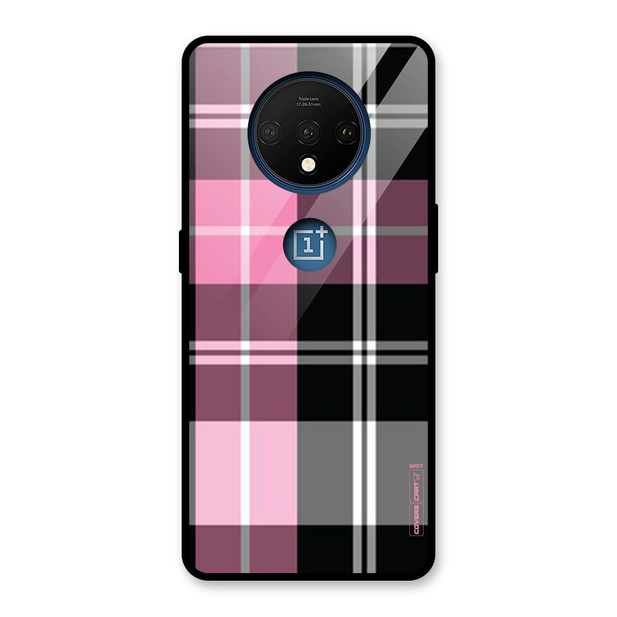 Pink Black Check Glass Back Case for OnePlus 7T