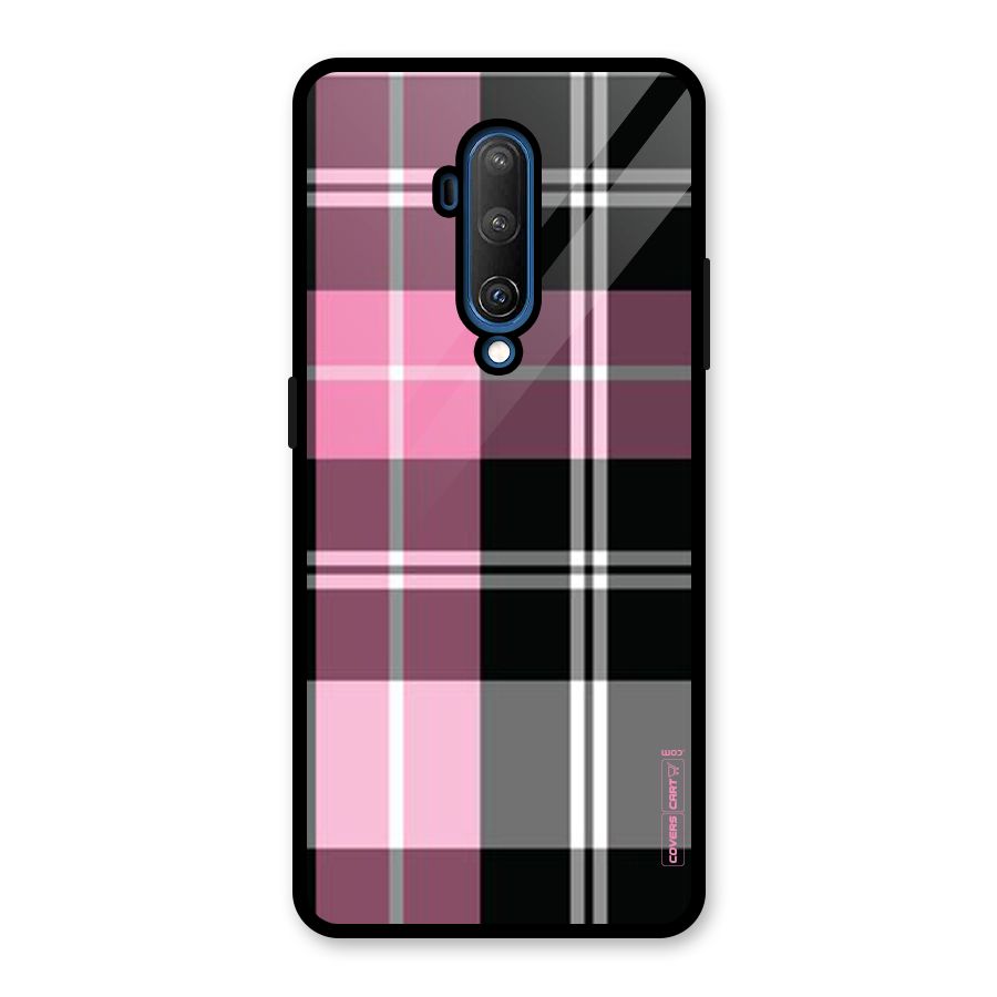 Pink Black Check Glass Back Case for OnePlus 7T Pro