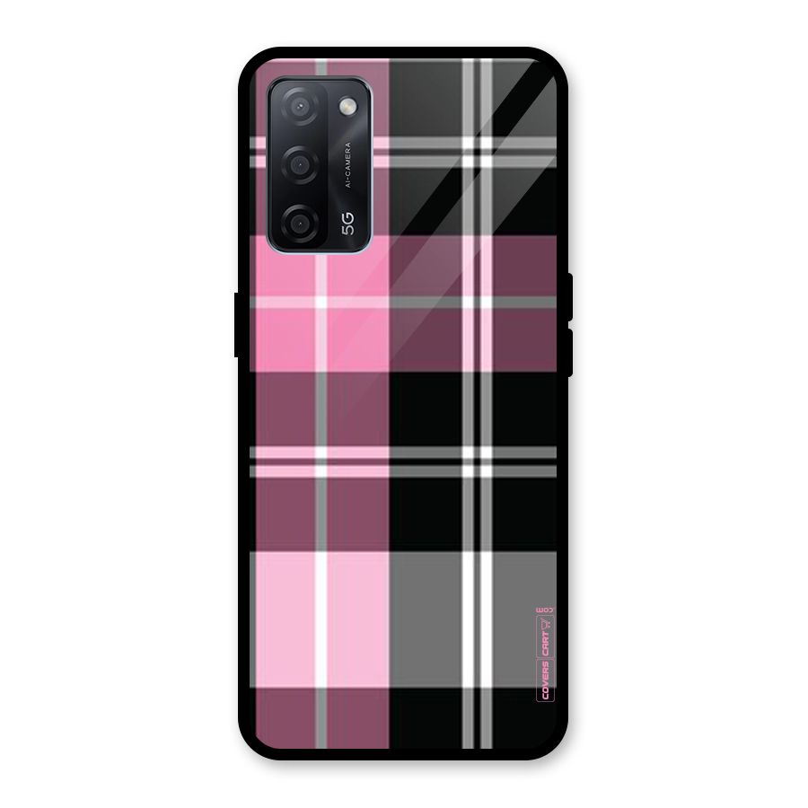 Pink Black Check Glass Back Case for Oppo A53s 5G