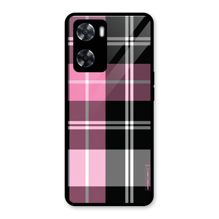 Pink Black Check Glass Back Case for Oppo A57 2022