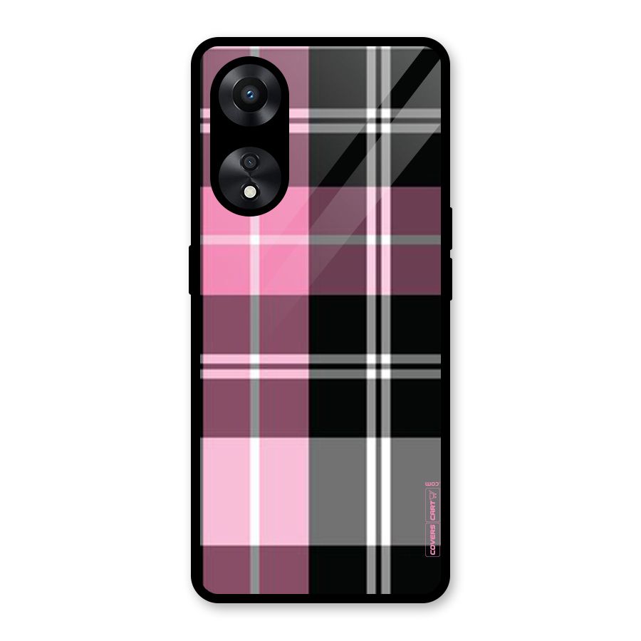 Pink Black Check Glass Back Case for Oppo A78
