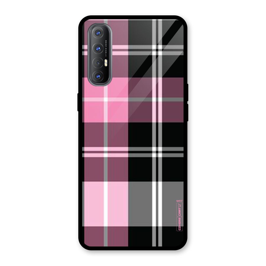 Pink Black Check Glass Back Case for Oppo Reno3 Pro
