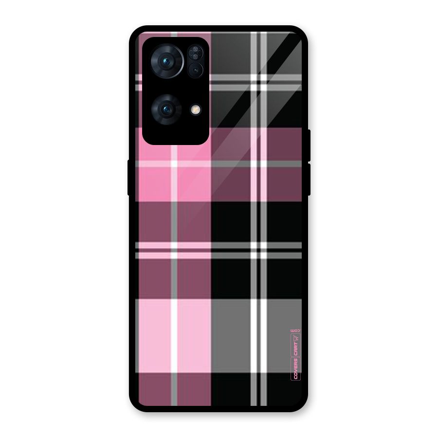 Pink Black Check Glass Back Case for Oppo Reno7 Pro 5G