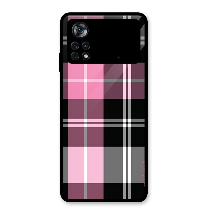 Pink Black Check Glass Back Case for Poco X4 Pro 5G