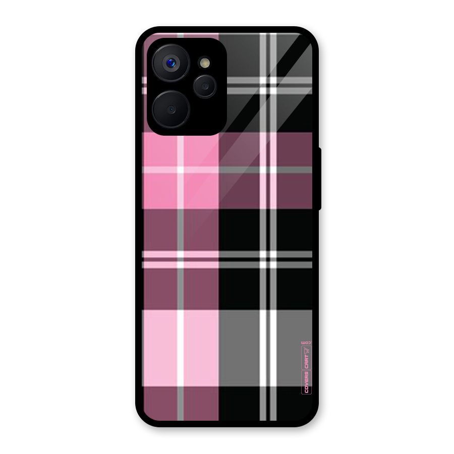 Pink Black Check Glass Back Case for Realme 9i 5G