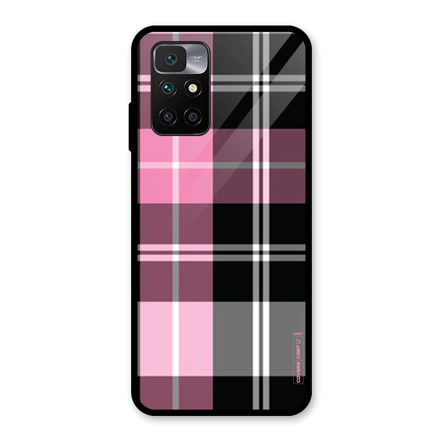 Pink Black Check Glass Back Case for Redmi 10 Prime