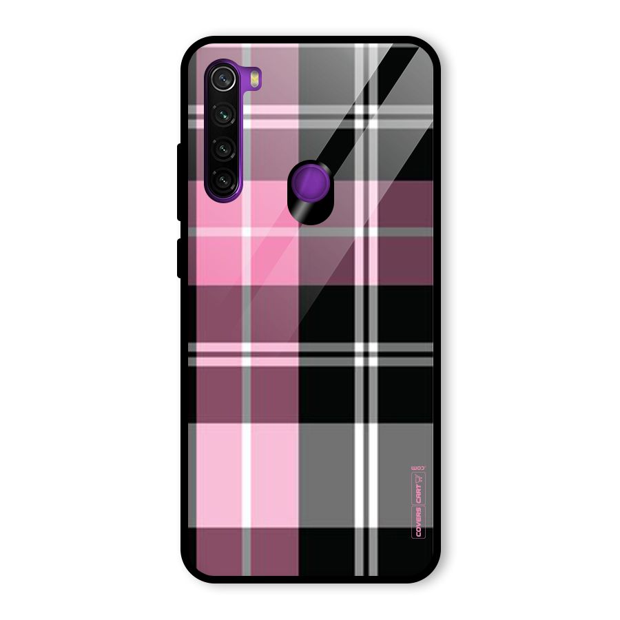 Pink Black Check Glass Back Case for Redmi Note 8