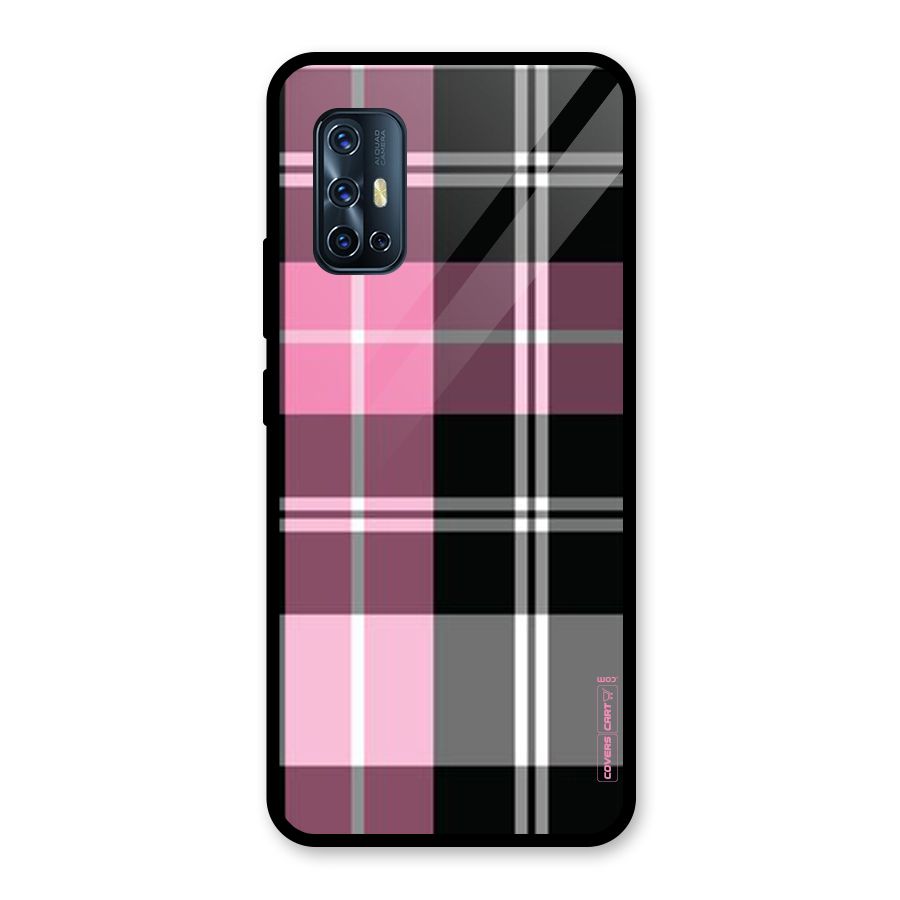 Pink Black Check Glass Back Case for Vivo V17
