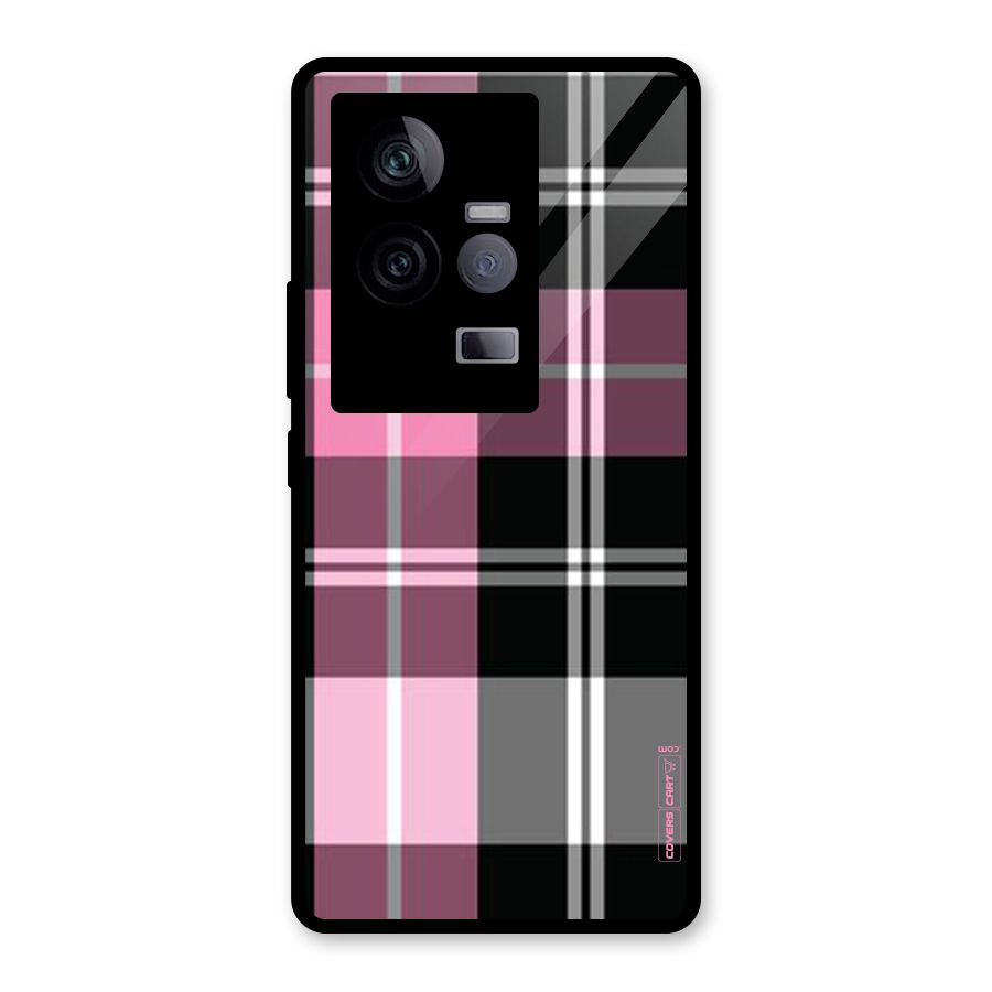 Pink Black Check Glass Back Case for Vivo iQOO 11 5G