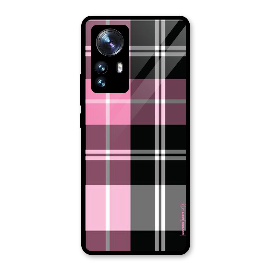Pink Black Check Glass Back Case for Xiaomi 12 Pro