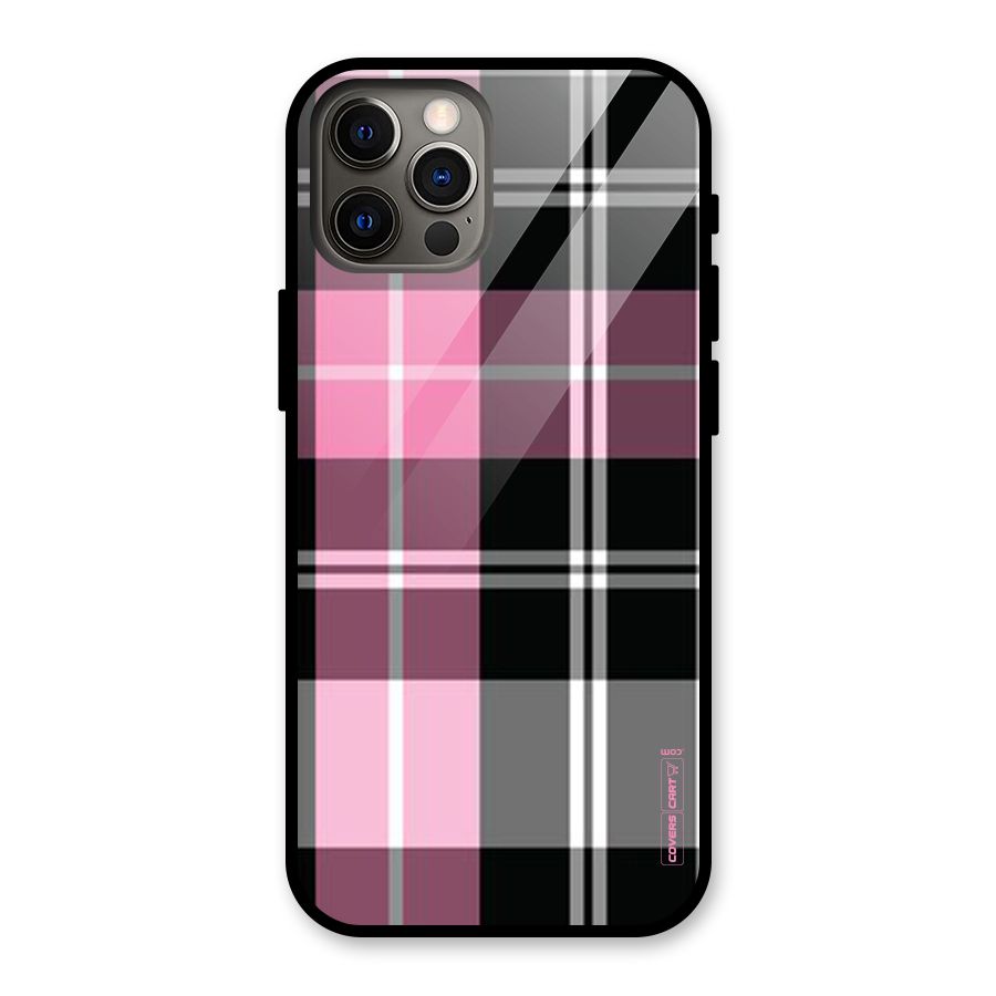 Pink Black Check Glass Back Case for iPhone 12 Pro