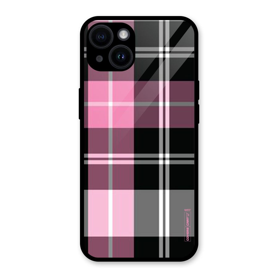 Pink Black Check Glass Back Case for iPhone 14