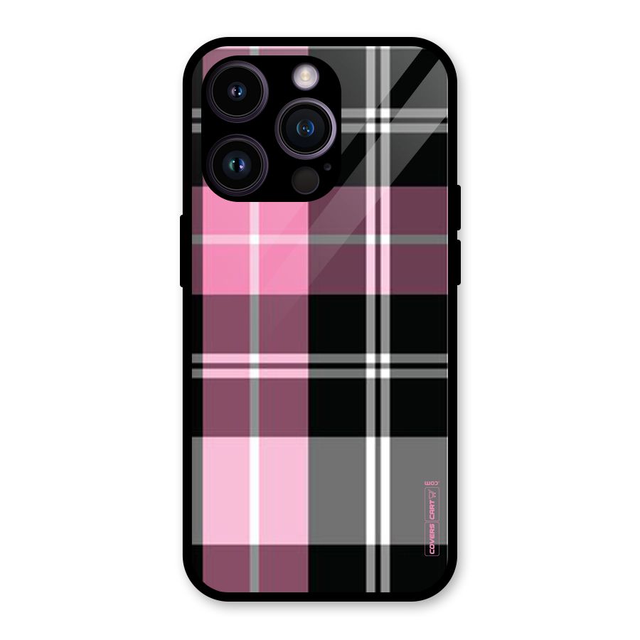 Pink Black Check Glass Back Case for iPhone 14 Pro