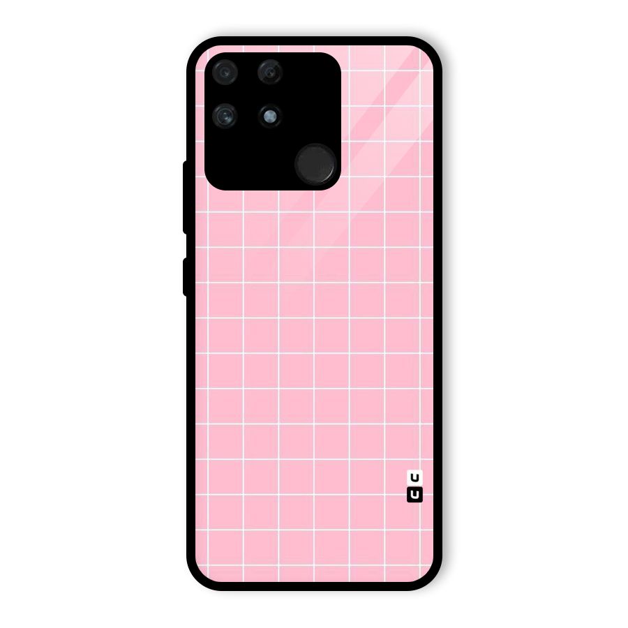Pink Checks Glass Back Case for Realme Narzo 50A