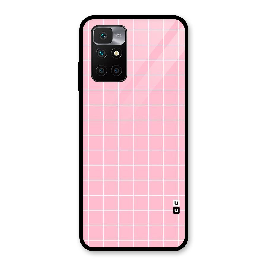 Pink Checks Glass Back Case for Redmi 10 Prime