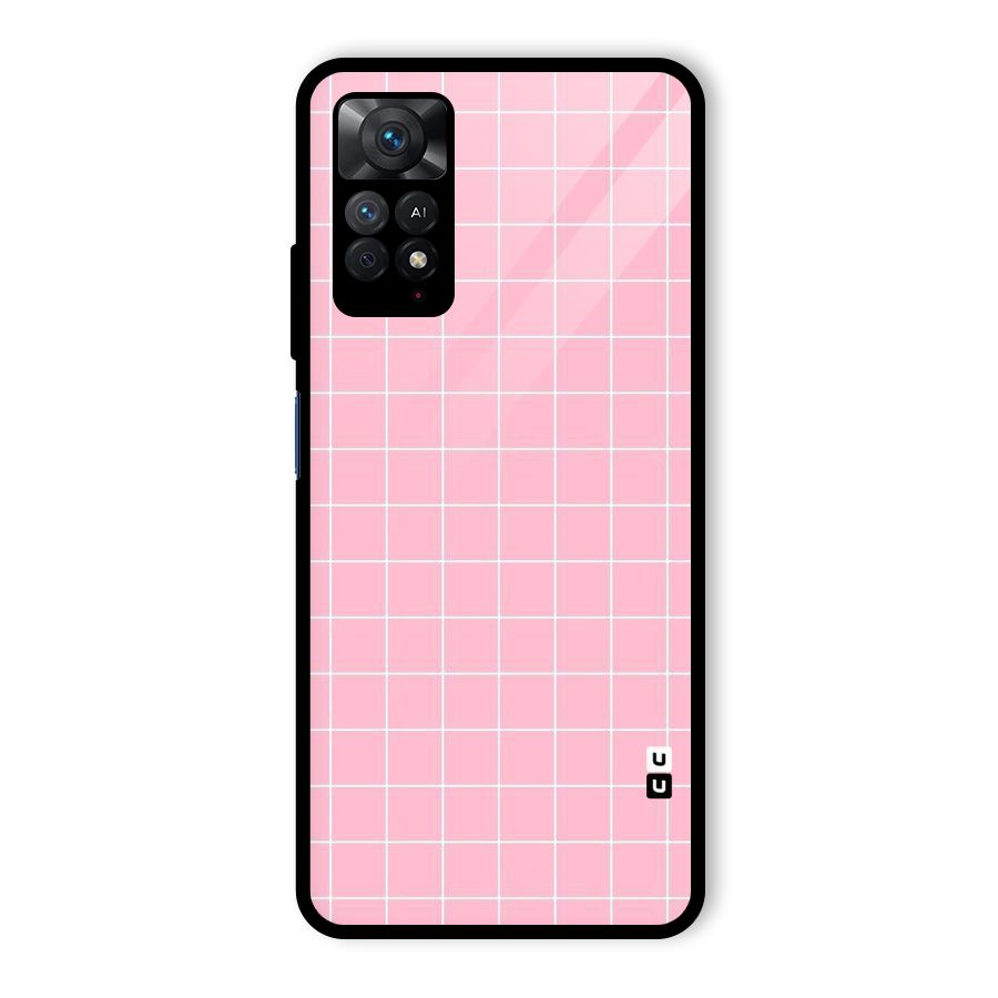 Pink Checks Glass Back Case for Redmi Note 11 Pro