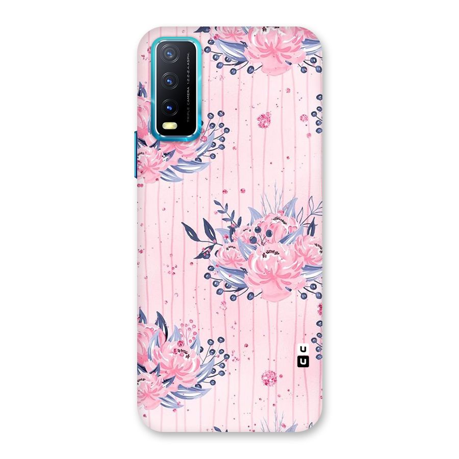 Pink Floral and Stripes Back Case for Vivo Y12s