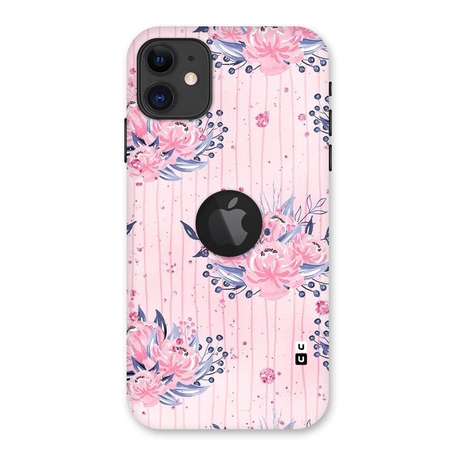 Pink Floral and Stripes Back Case for iPhone 11 Logo Cut