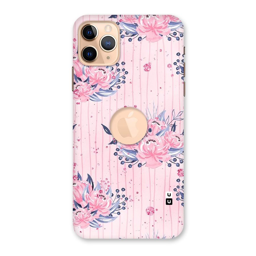 Pink Floral and Stripes Back Case for iPhone 11 Pro Max Logo Cut