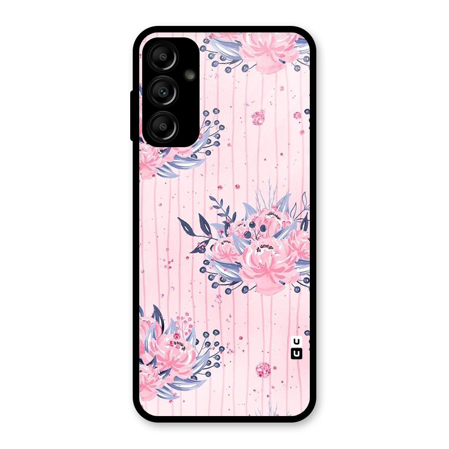 Pink Floral and Stripes Glass Back Case for Galaxy A14 5G