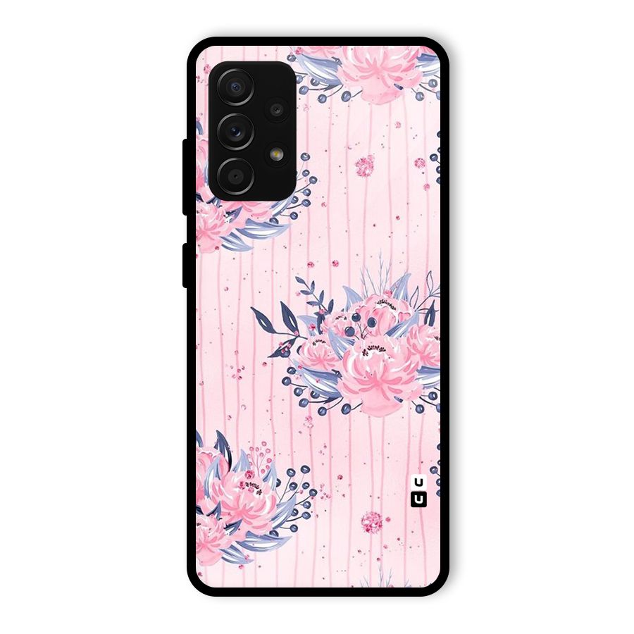 Pink Floral and Stripes Glass Back Case for Galaxy A53 5G