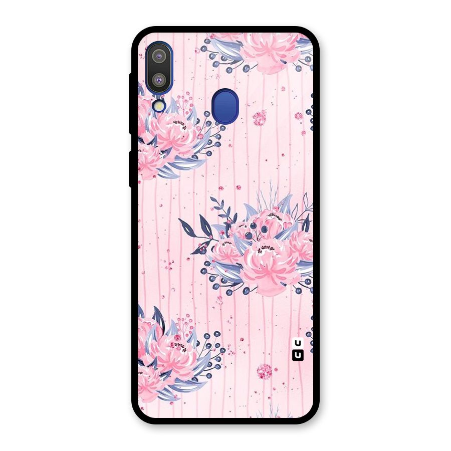 Pink Floral and Stripes Glass Back Case for Galaxy M20