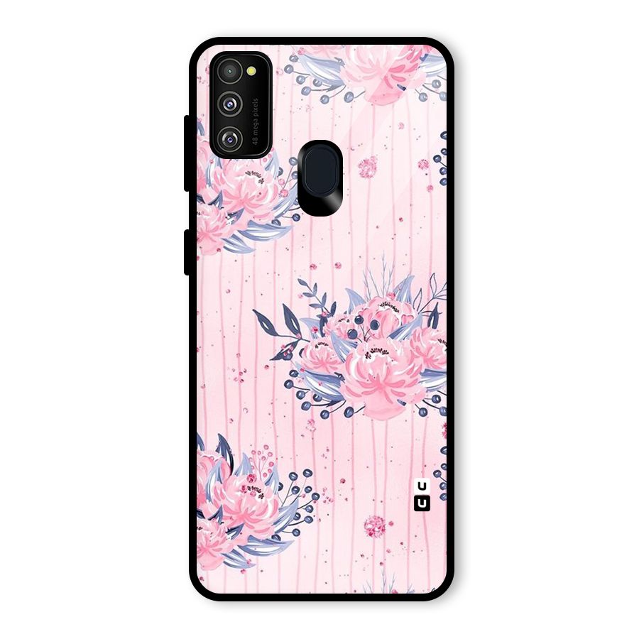 Pink Floral and Stripes Glass Back Case for Galaxy M30s