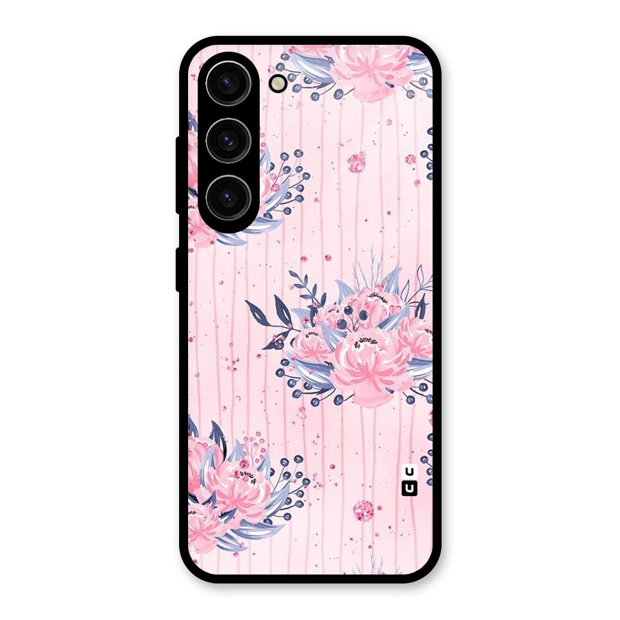 Pink Floral and Stripes Glass Back Case for Galaxy S23
