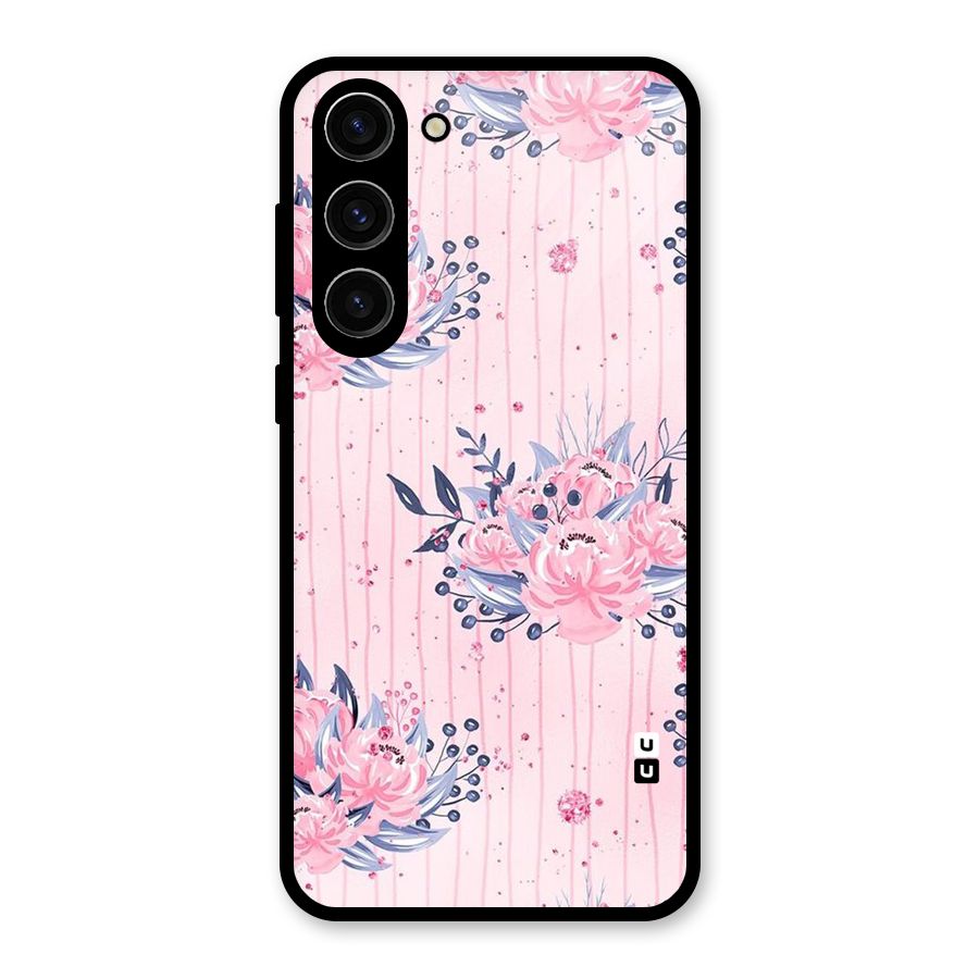 Pink Floral and Stripes Glass Back Case for Galaxy S23 Plus