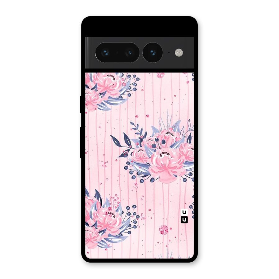 Pink Floral and Stripes Glass Back Case for Google Pixel 7 Pro