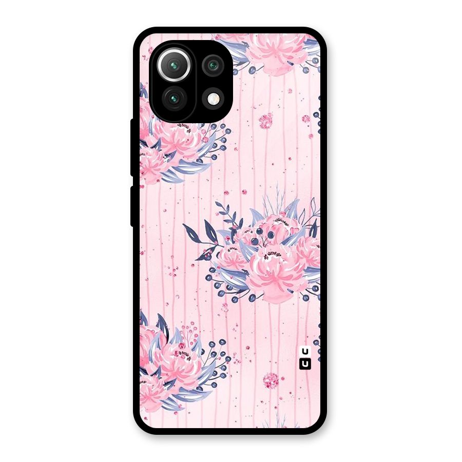 Pink Floral and Stripes Glass Back Case for Mi 11 Lite NE 5G