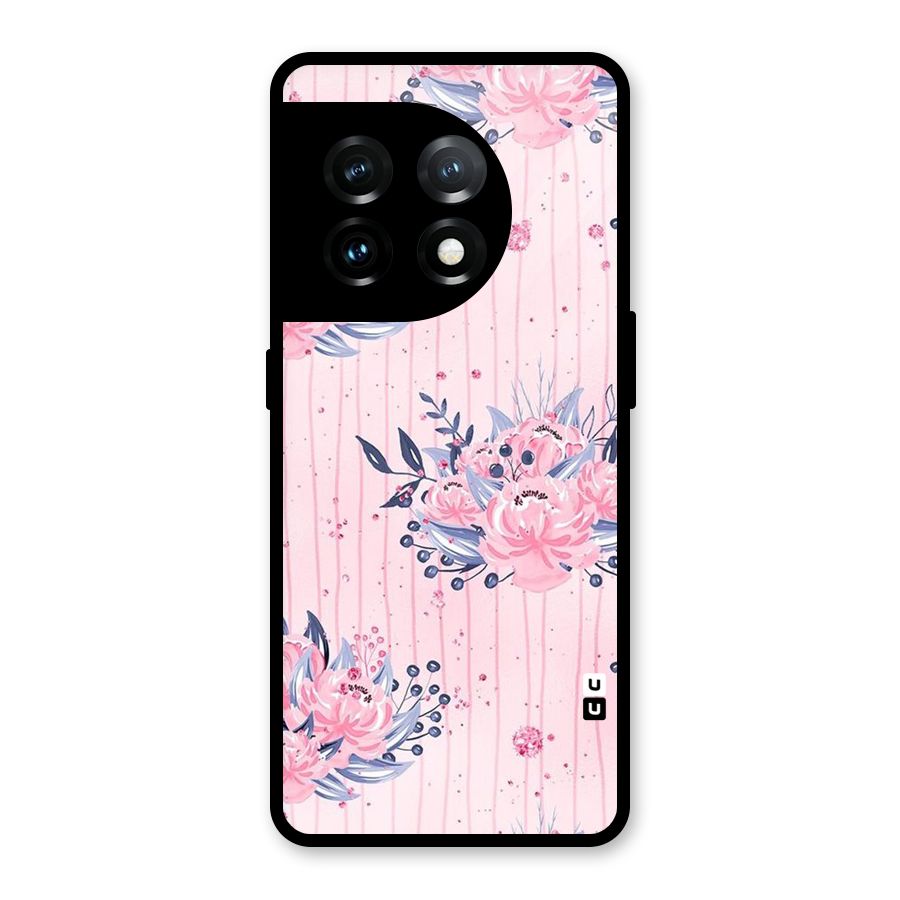 Pink Floral and Stripes Glass Back Case for OnePlus 11
