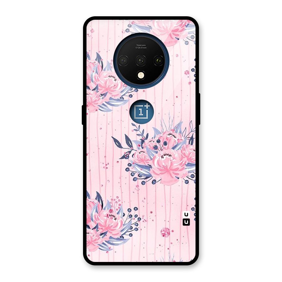 Pink Floral and Stripes Glass Back Case for OnePlus 7T