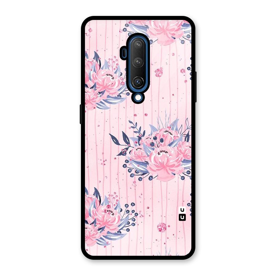 Pink Floral and Stripes Glass Back Case for OnePlus 7T Pro