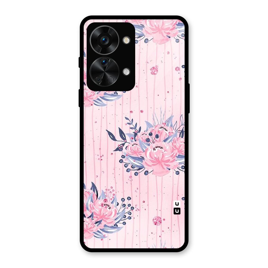 Pink Floral and Stripes Glass Back Case for OnePlus Nord 2T