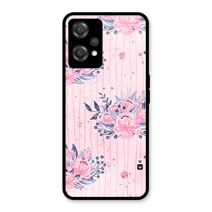 Pink Floral and Stripes Glass Back Case for OnePlus Nord CE 2 Lite 5G
