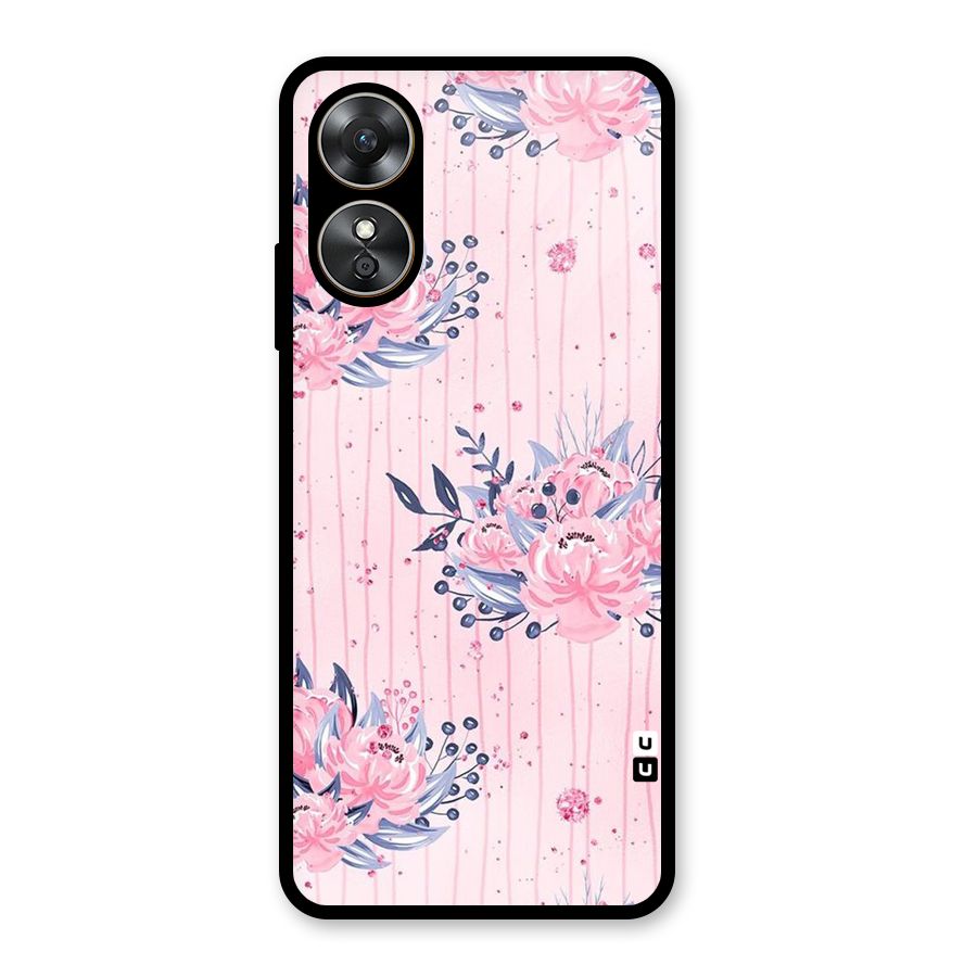 Pink Floral and Stripes Glass Back Case for Oppo A17