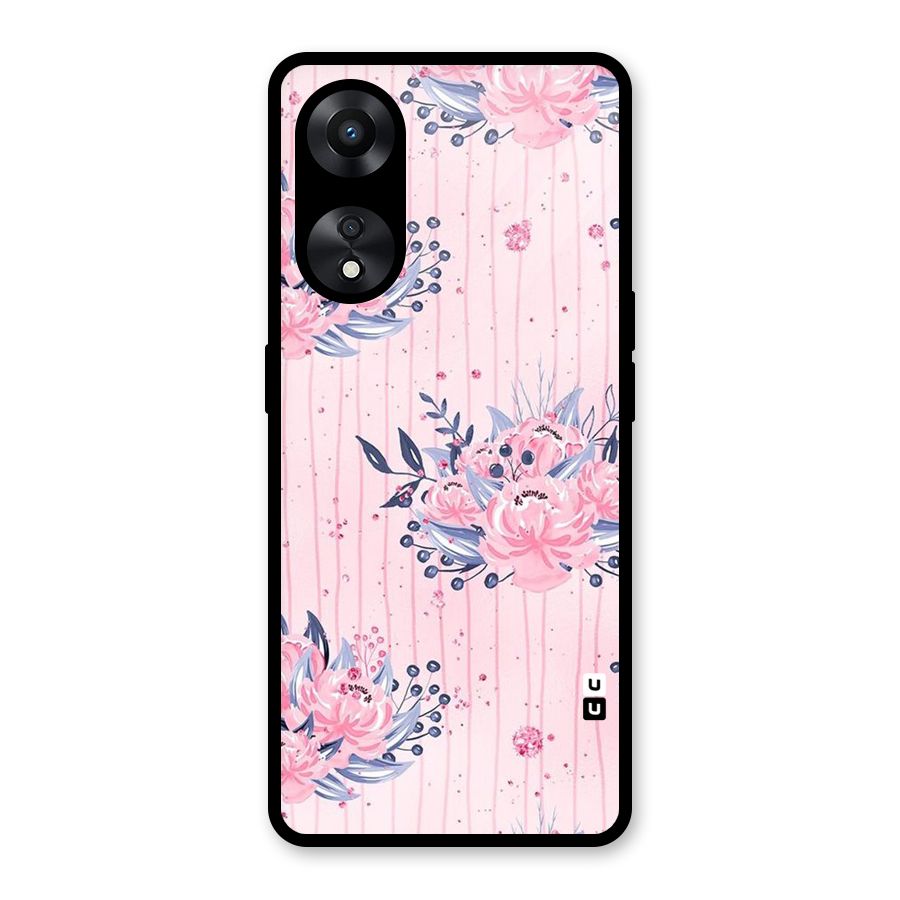 Pink Floral and Stripes Glass Back Case for Oppo A78