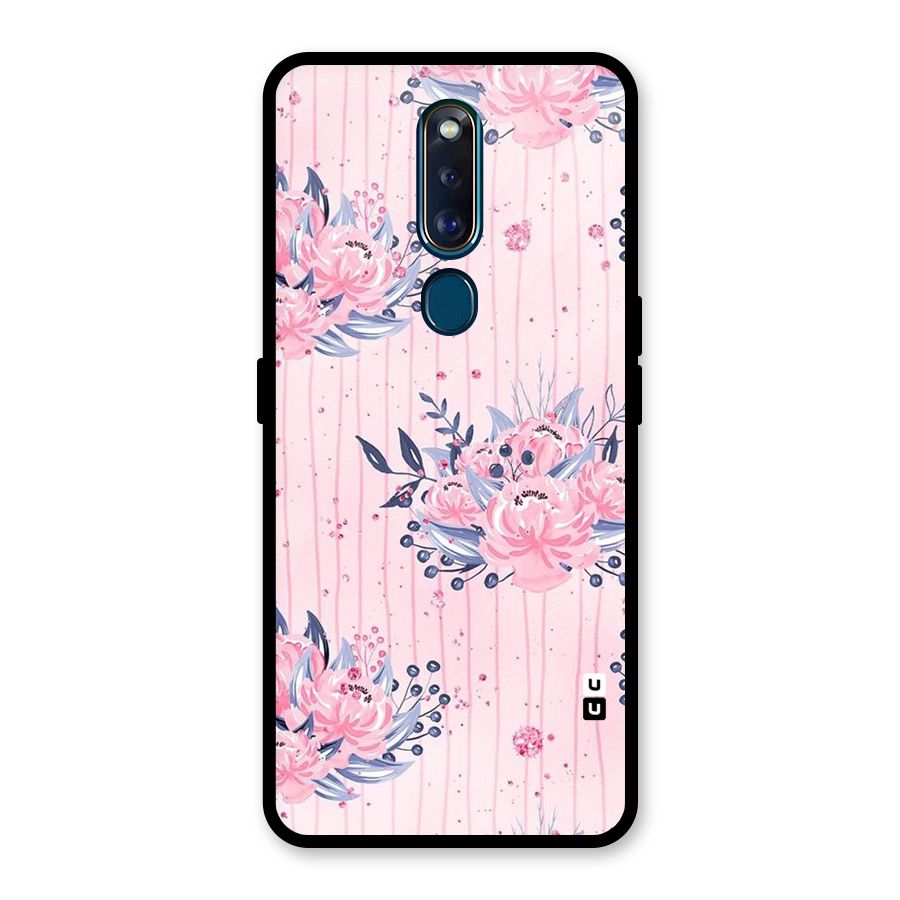 Pink Floral and Stripes Glass Back Case for Oppo F11 Pro