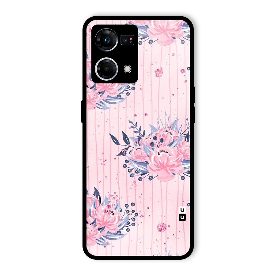 Pink Floral and Stripes Glass Back Case for Oppo F21 Pro 5G