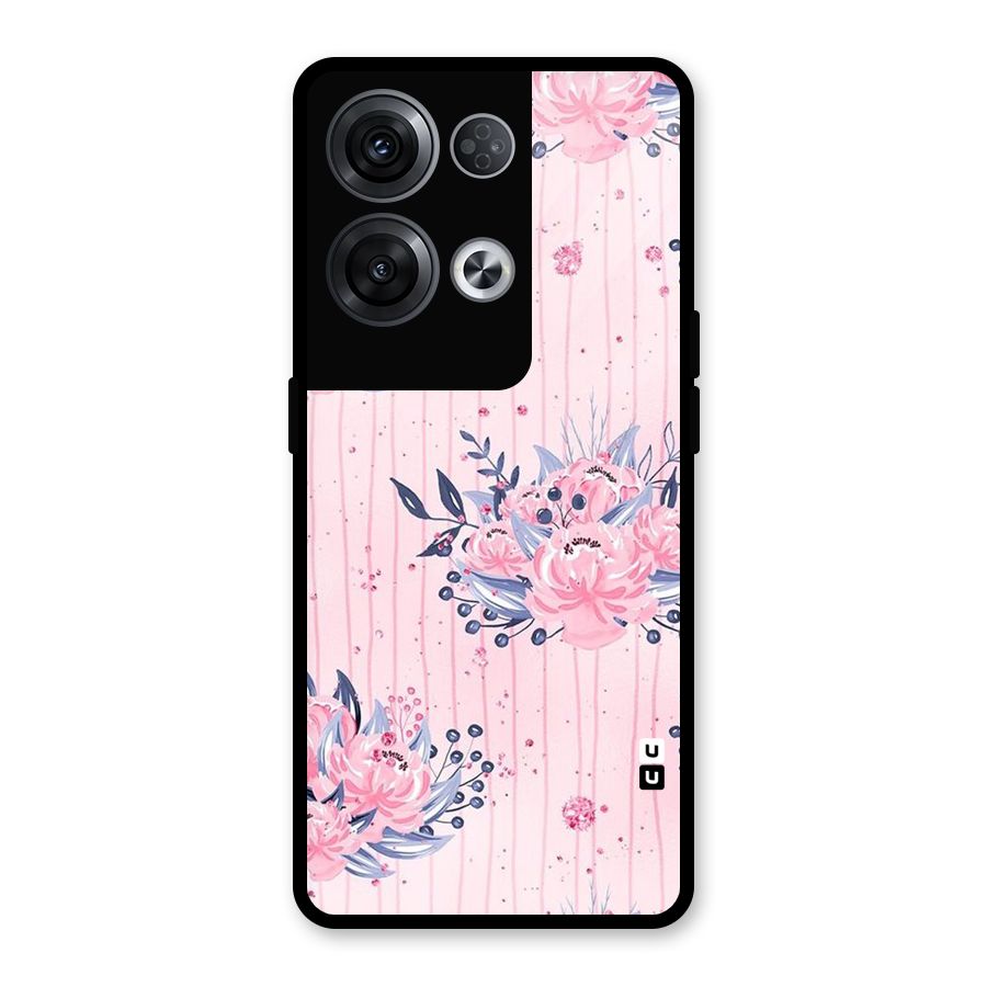 Pink Floral and Stripes Glass Back Case for Oppo Reno8 Pro 5G