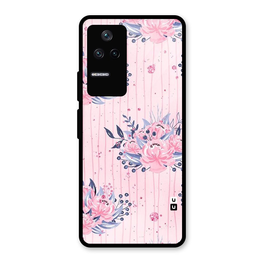 Pink Floral and Stripes Glass Back Case for Poco F4 5G