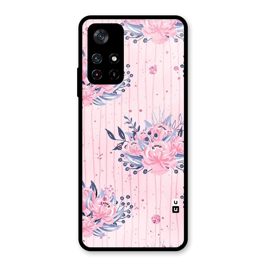 Pink Floral and Stripes Glass Back Case for Poco M4 Pro 5G